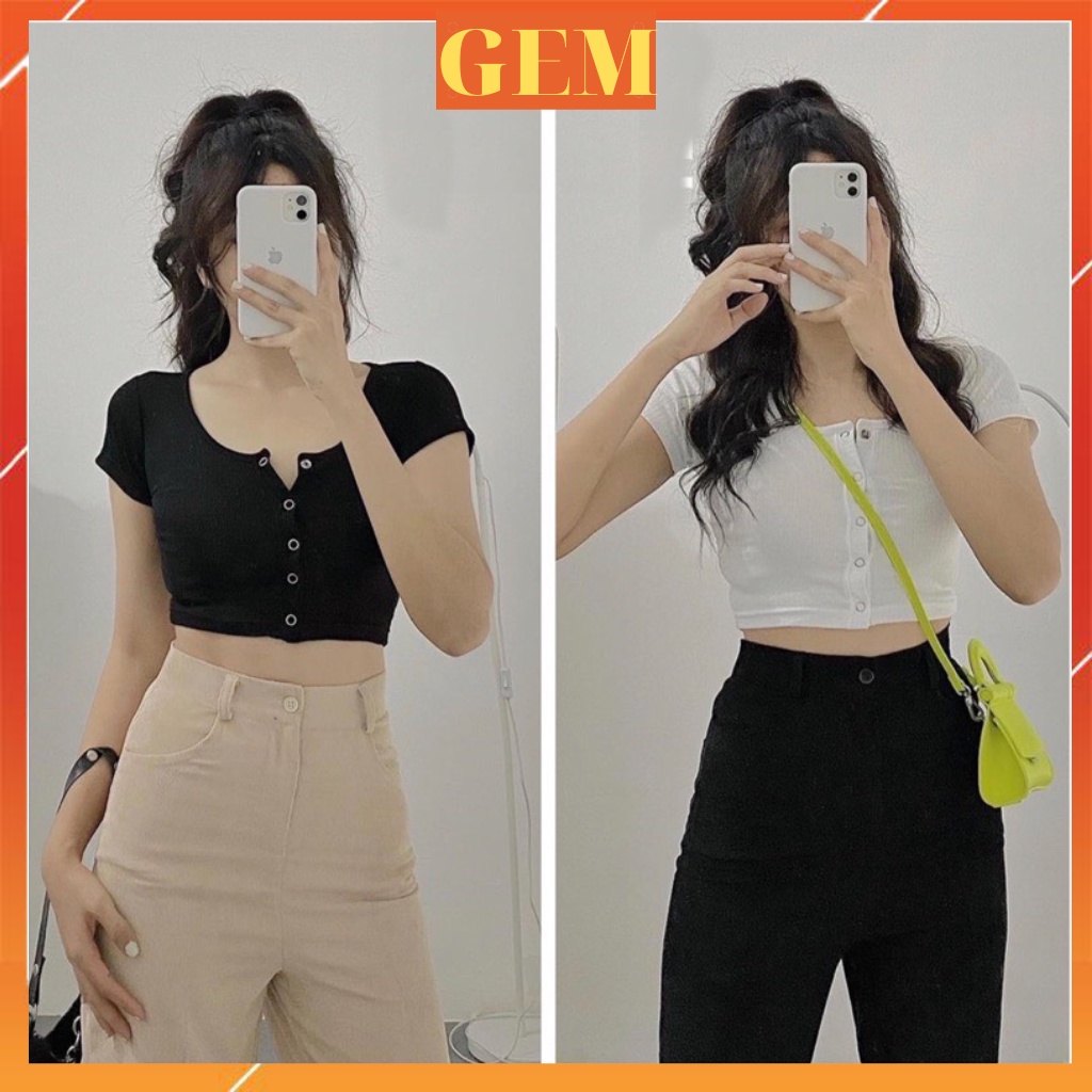 Áo Croptop Tay Ngắn Nút Bấm GEM Body Ôm Kểu Hàn Quốc ,  Áo Croptop Nữ Dáng Ôm Gem94 | BigBuy360 - bigbuy360.vn