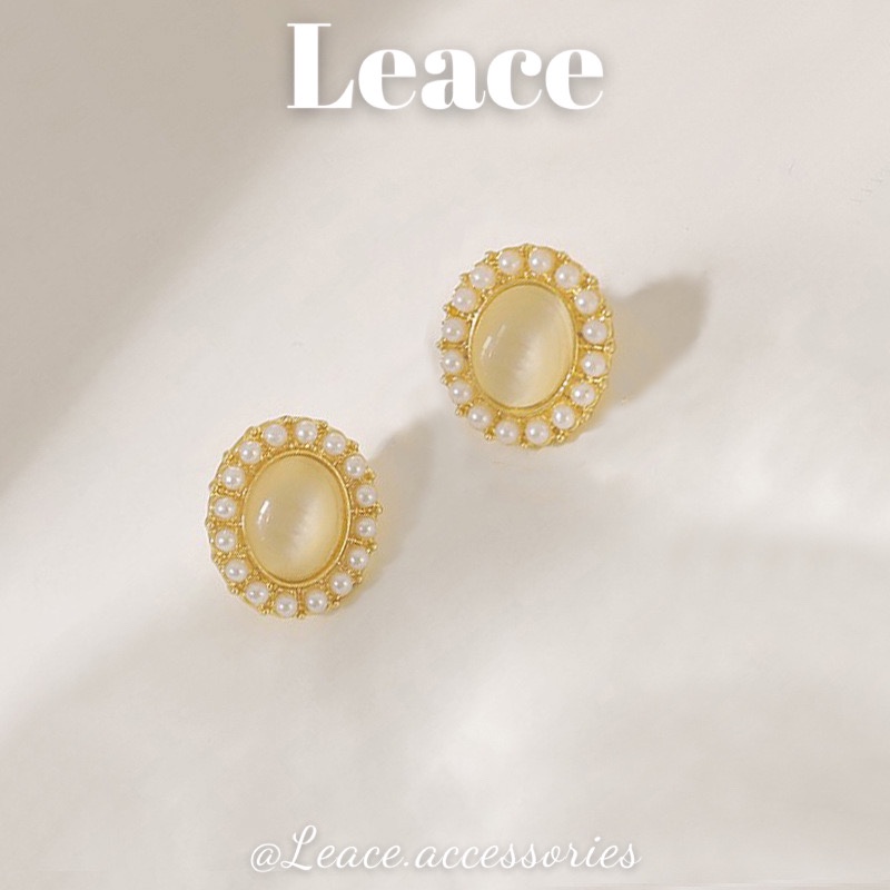 Bông tai khuyên tai hình oval đính xà cừ phong cách thời trang Hàn Quốc ER025 Leace.accessories