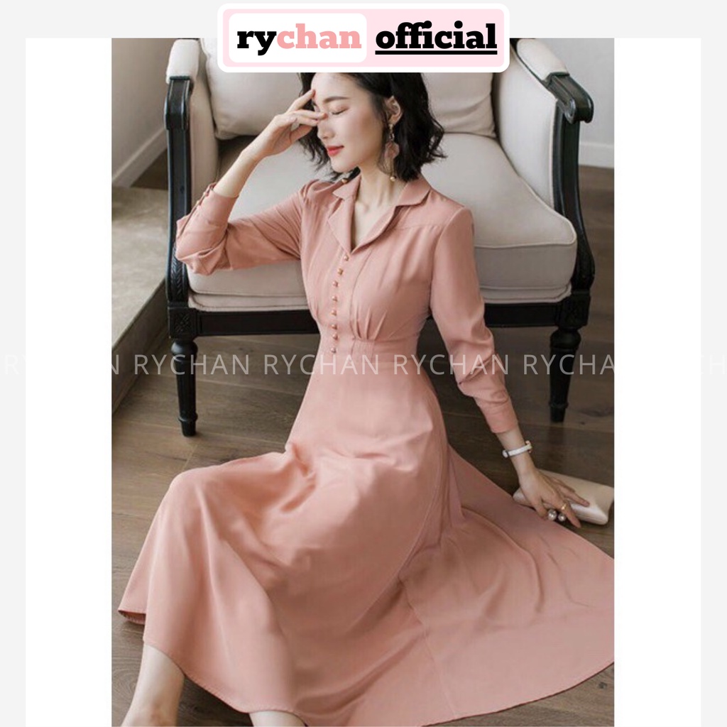 [ẢNH THẬT CUỐI] DM635 - Đầm Maxi Xòe Cổ Vest Nút Bọc 2 Màu