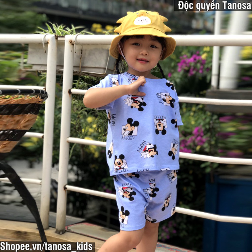 Bộ Cộc Tay Cotton Họa Tiết Động Vật Mickey Dễ Thương Cho Bé trai bé gái size 1-5 tuổi