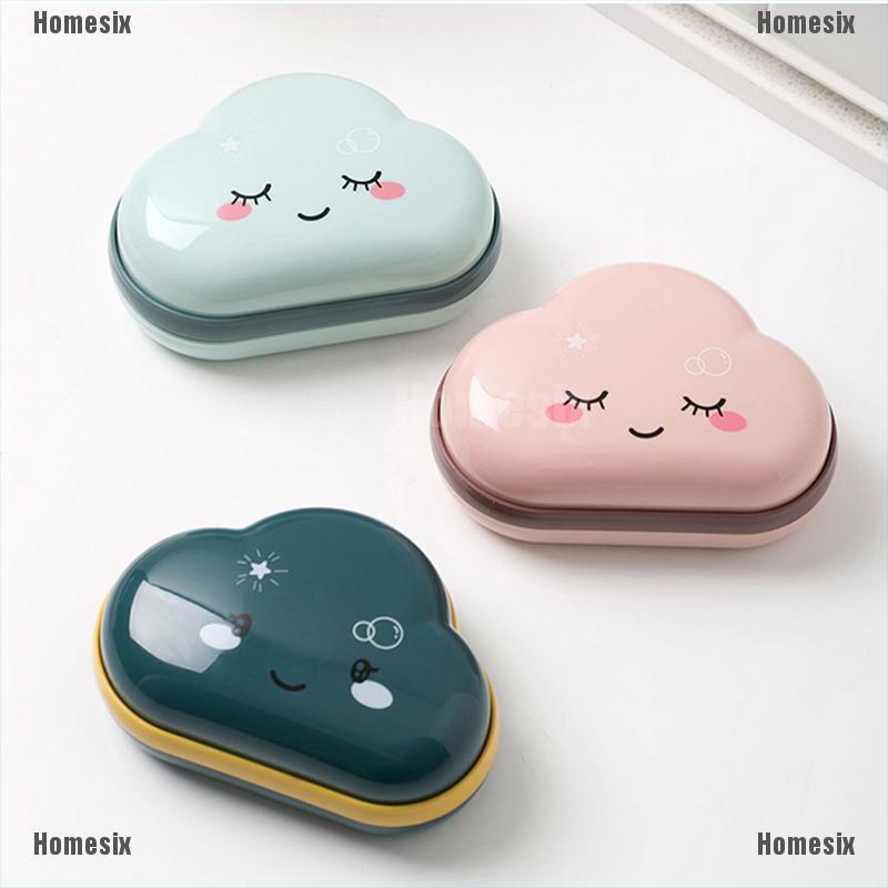 [zHMSI] Cartoon Clouds Shape Soap Box Bathroom Drain Soap Holder Portable Soap Case TYU