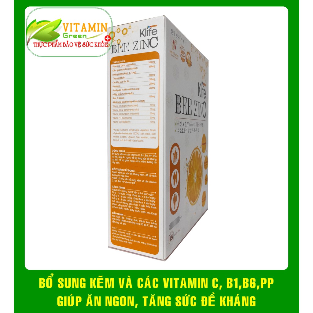 Klife BEE ZINC BỔ SUNG KẼM, VITAMIN C VÀ CÁC VITAMIN GIÚP GIẢM MỤN, NÓNG TRONG, TĂNG SỨC ĐỀ KHÁNG