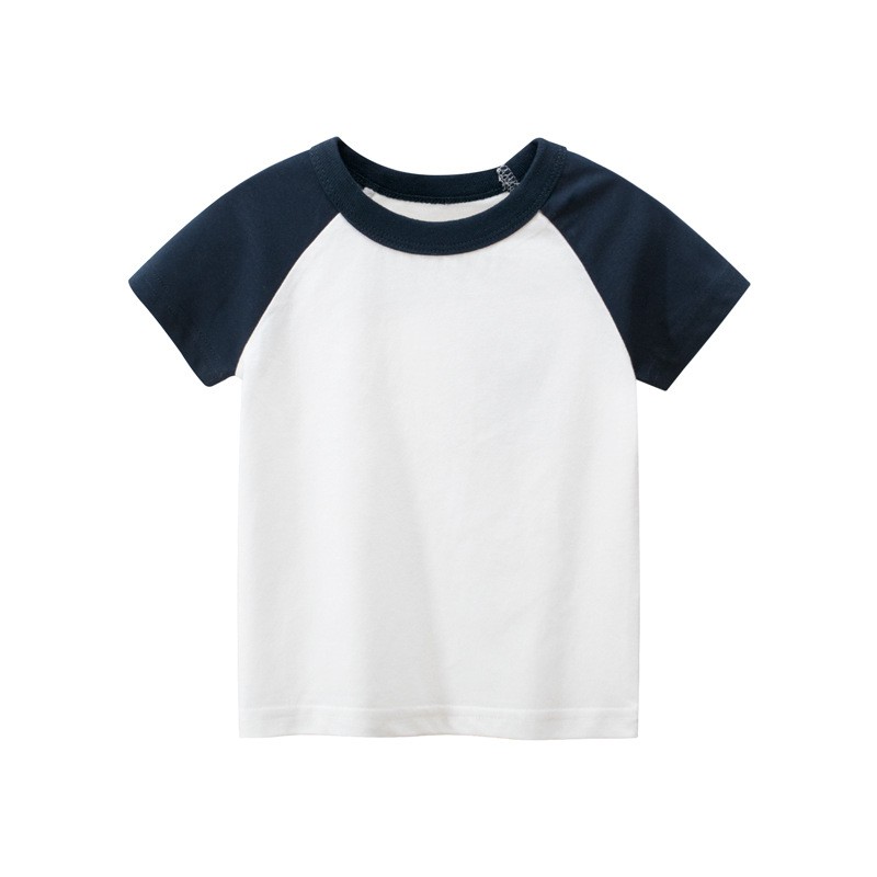 Áo Thun Raglan Tay Ngắn Màu Xanh Navy Chất Liệu Cotton Thời Trang Cho Bé Trai