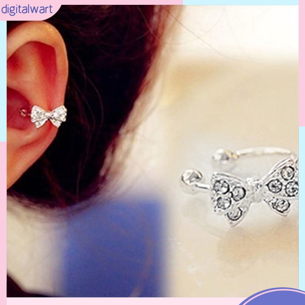 Khuyên vành tai đơn thiết kế hình nơ đính đá dễ thương sang trọng dành cho nữ