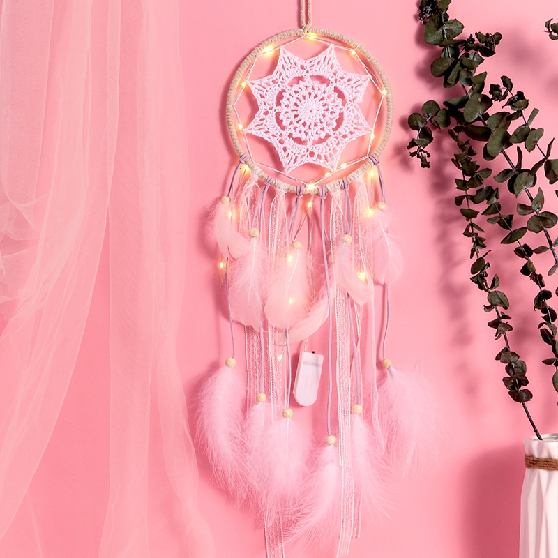 Dreamcatcher phối ren trắng sáng tạo trang trí nhà cửa