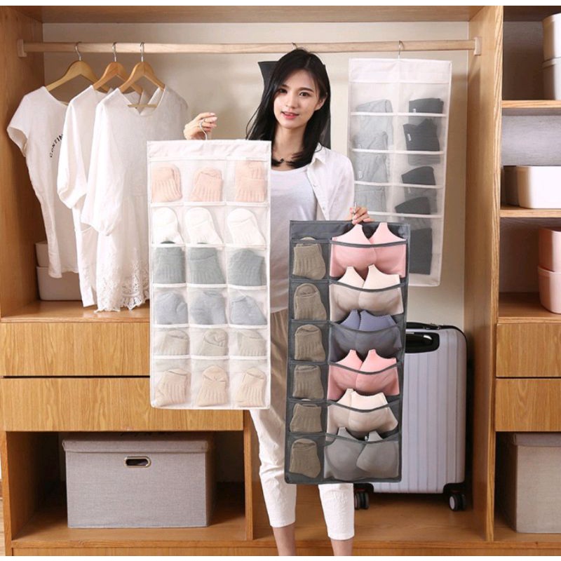 Túi treo, đựng đồ lót, tất vớ hai mặt 30 ngăn kèm móc treo.
