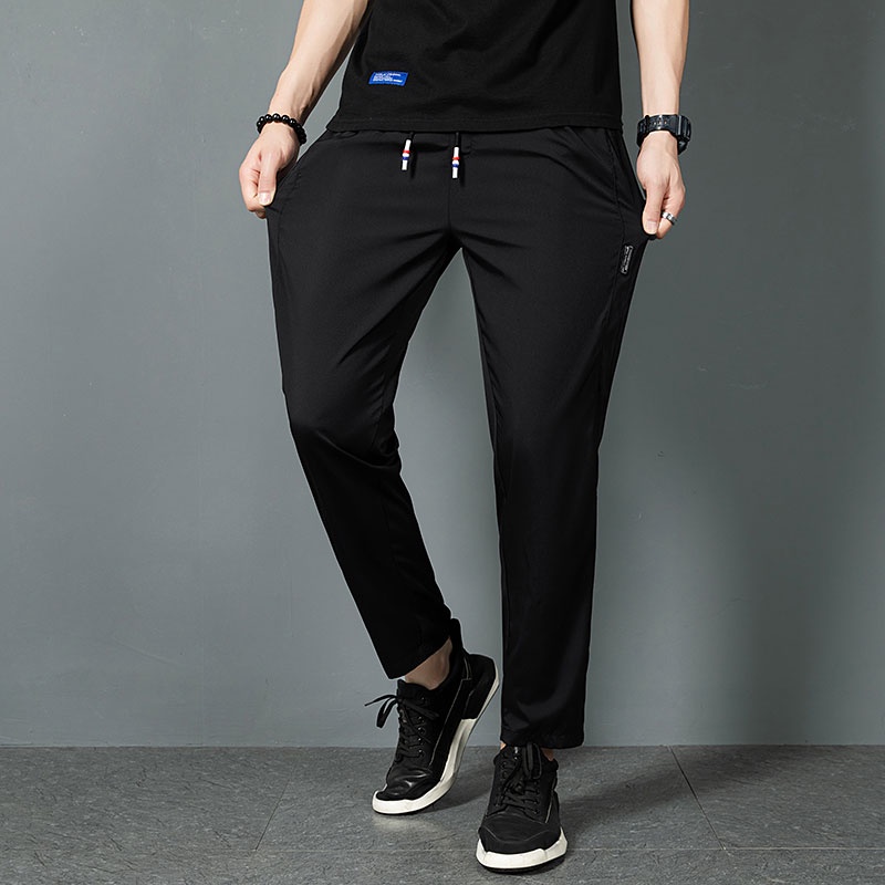 Quần Dài Chất Liệu Lụa Lạnh Mỏng Nhanh Khô Dáng Ôm Phong Cách Hàn Quốc Dành Cho Nam Giới