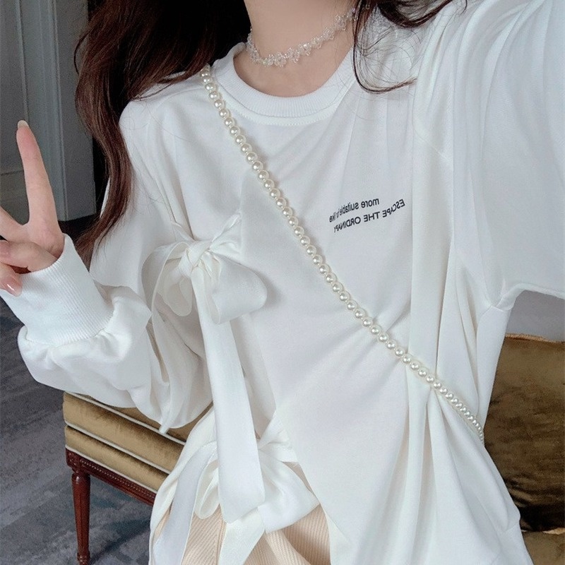 Áo len tay dài cổ tròn thắt nơ phong cách công chúa thời trang thu đông mới dành cho nữ