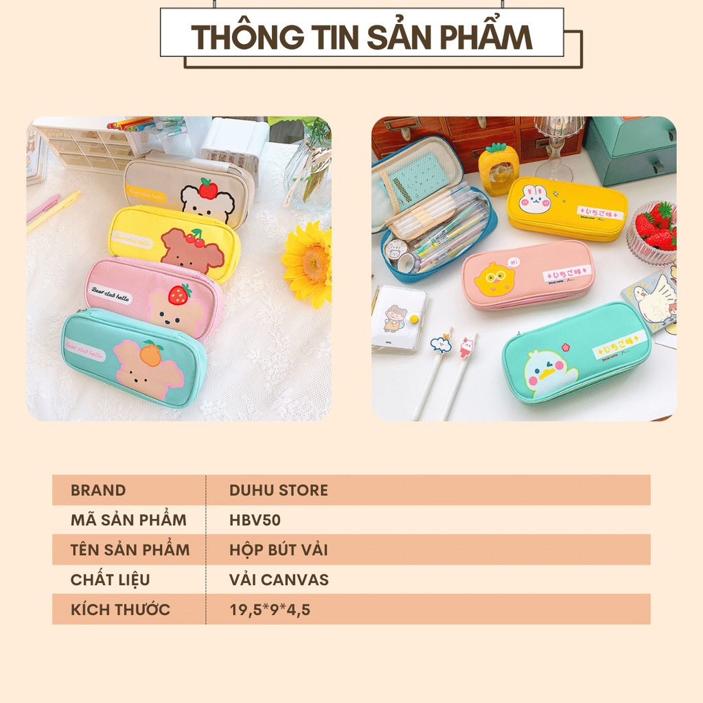 Hộp Bút Vải Nhiều Ngăn Hình Gà Gấu Đẹp Bóp Viết Canvas Nhiều Ngăn - Túi Đựng Đa Năng, Mỹ Phẩm DUHU HBV50