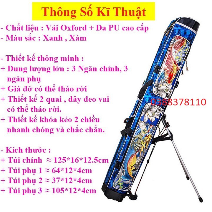 Bao Đựng Cần Câu Cá Chép Hóa Rồng 1m25 Nhiều Ngăn Dung Tích Lớn Có Giá Đỡ Cao Cấp