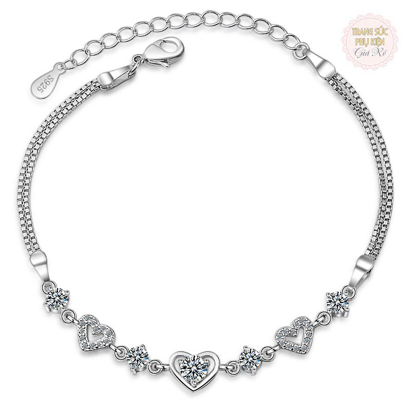 Vòng tay 3 trái tim LT51 nhỏ xinh, siêu dễ thương S925