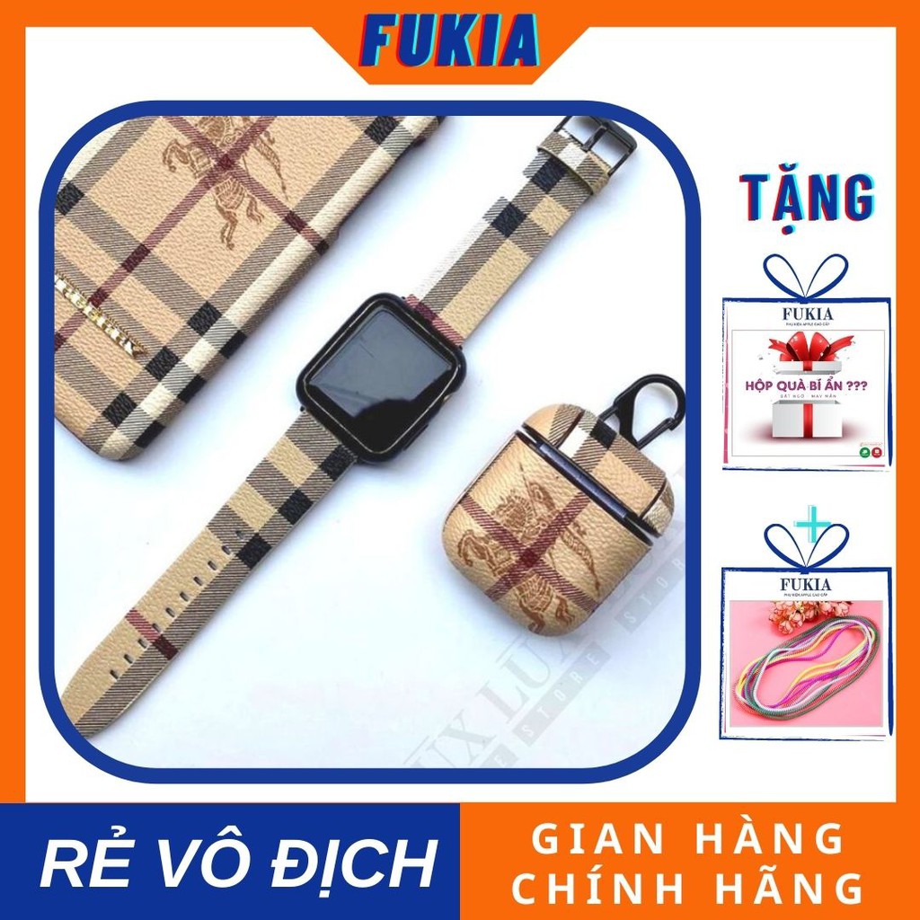 Dây da aw hoạ tiết kẻ sọc caro cao cấp cho Apple Watch đồng hồ thông minh iWatch Series1/2/3/4/5/6/SE size 38/40/42/44mm