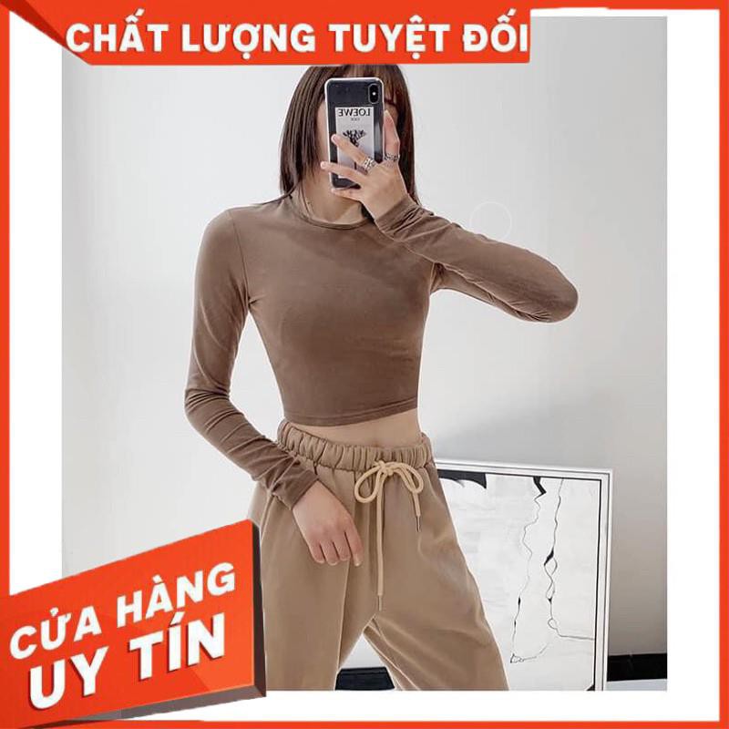 Áo phông trơn TAY DÀI DÁNG CROPTOP ngang rốn chất zip siêu dày dặn- co giãn tốt(hình thật shop chụp trải sàn)