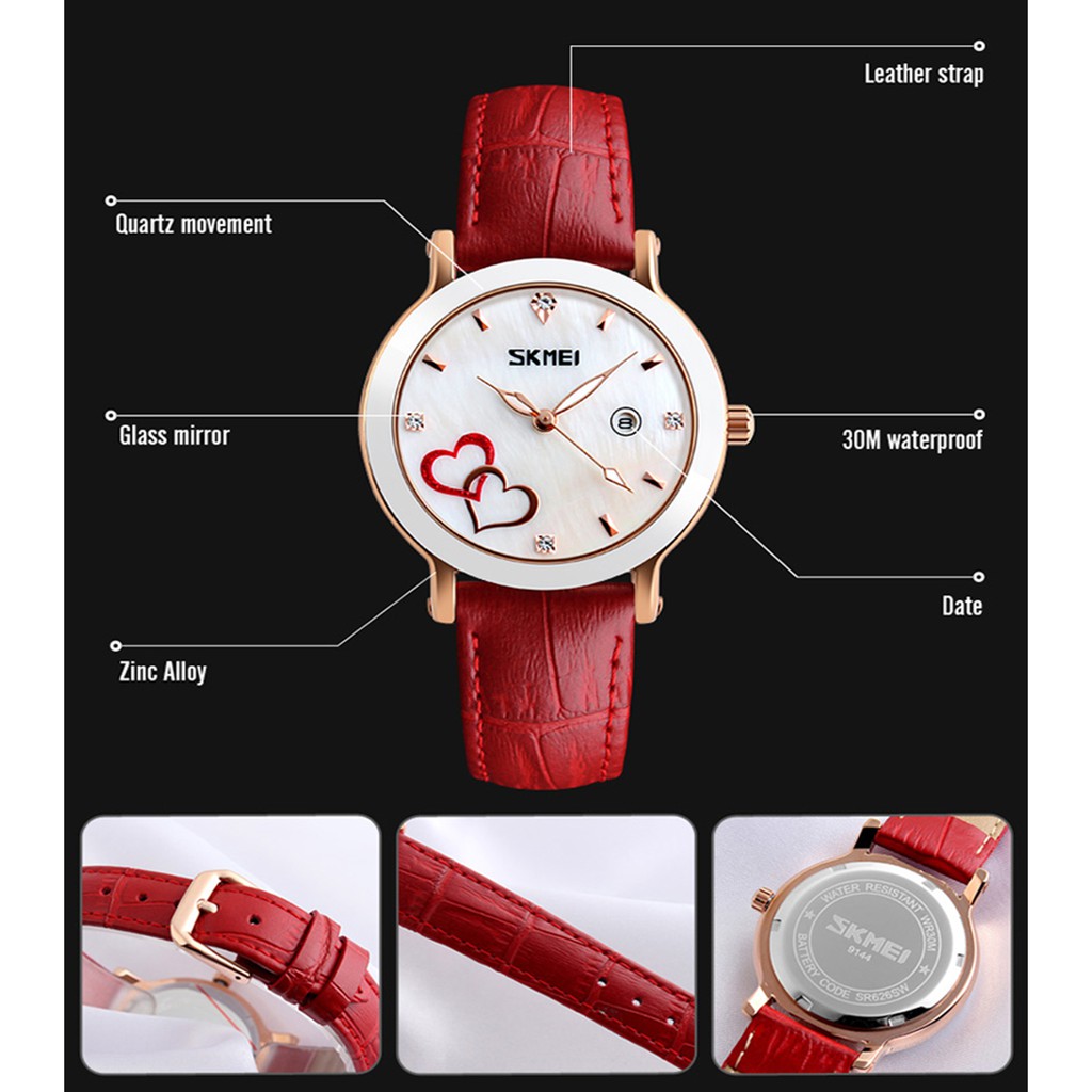 Đồng hồ nữ SKMEI dây da cao cấp, mặt trái tim nổi điệu đà, quý phái | BigBuy360 - bigbuy360.vn