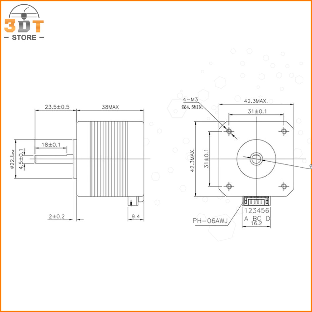 Động cơ bước Nema 17hs4401s cho máy in 3D, CNC, Laser