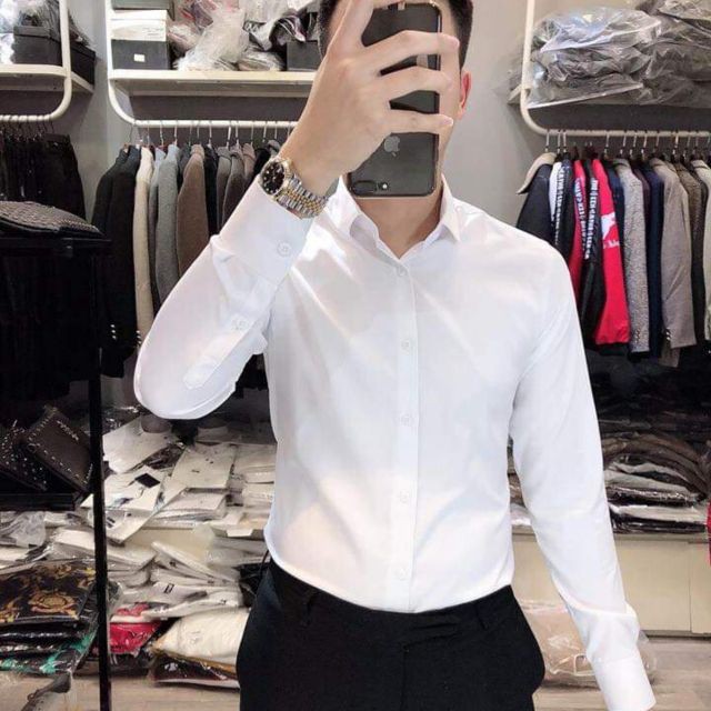 [BIG SALE]  Áo Sơ Mi Nam trắng tay dài cao cấp chất liệu cotton chống nhăn