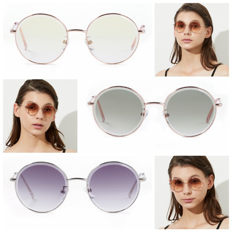 Kính Mát Gọng Kim Loại Tròn Chống Tia Uv Phong Cách Retro