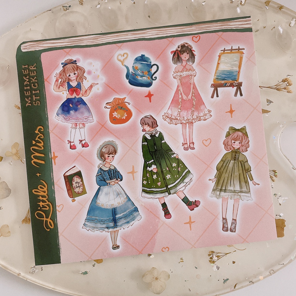 Meimei Sticker - Little Miss, set sticker cô gái xinh xắn trang trí sổ, đồ dùng học tập