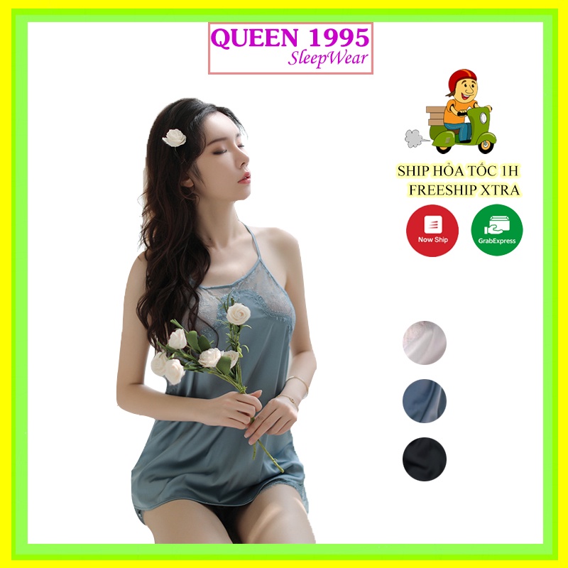 Bộ Đồ Ngủ Yếm Lụa Satin QUEEN 1995  Siêu Gợi Cảm