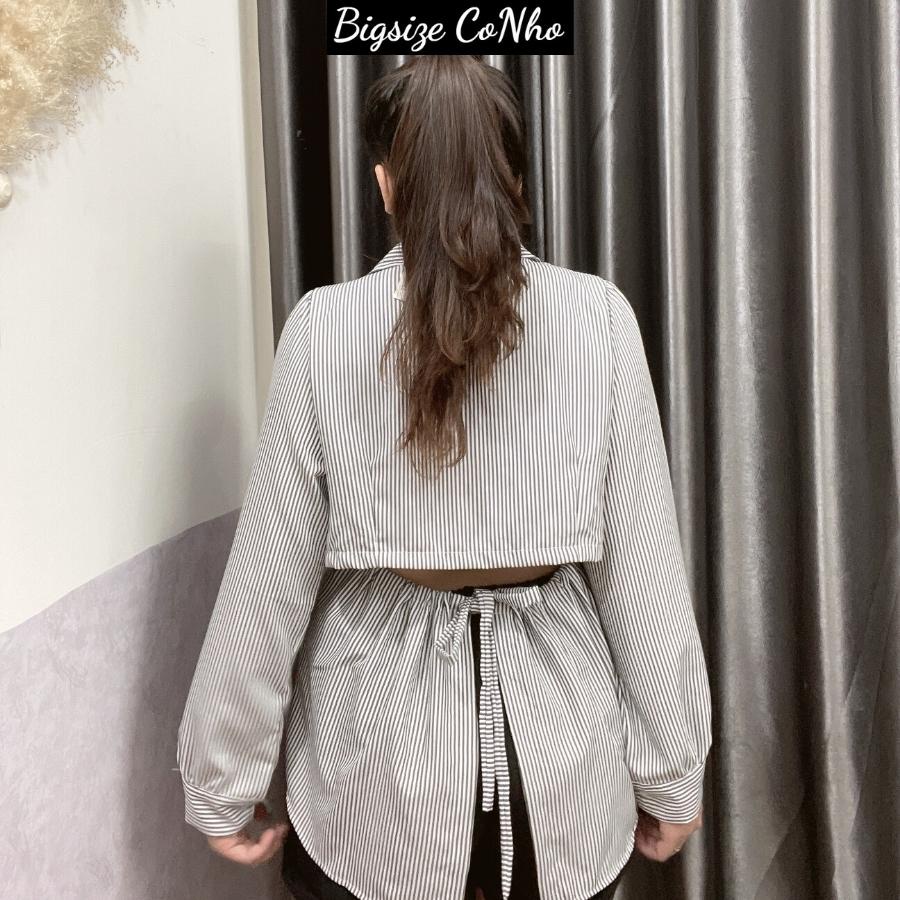 Áo sơ mi tay dài bigsize nữ kiểu khoét lưng kẻ sọc xinh SM4