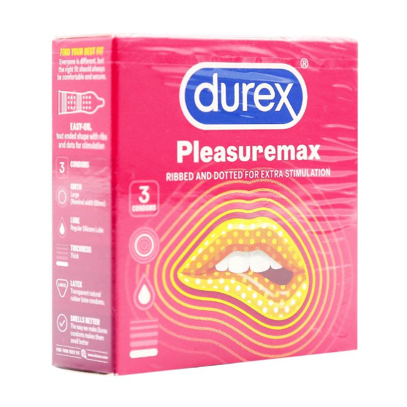 (Hộp 3 bao) Bao cao su Durex Pleasuremax gân gai