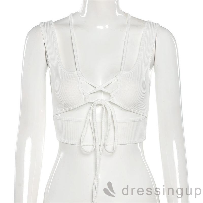 Áo lửng hai dây cổ chữ V màu trơn tùy chọn thiết kế quyến rũ dành cho nữ