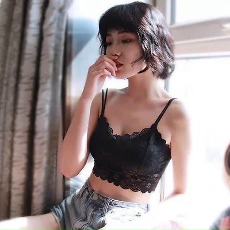 Áo Bra Nữ, Áo Lót Bra 2 Dây Croptop, Mút Mỏng Ren Hoa Quyến Rũ
