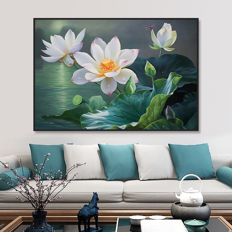Tranh gắn đá đính kín toàn bộ Hoa Sen Ngát Hương