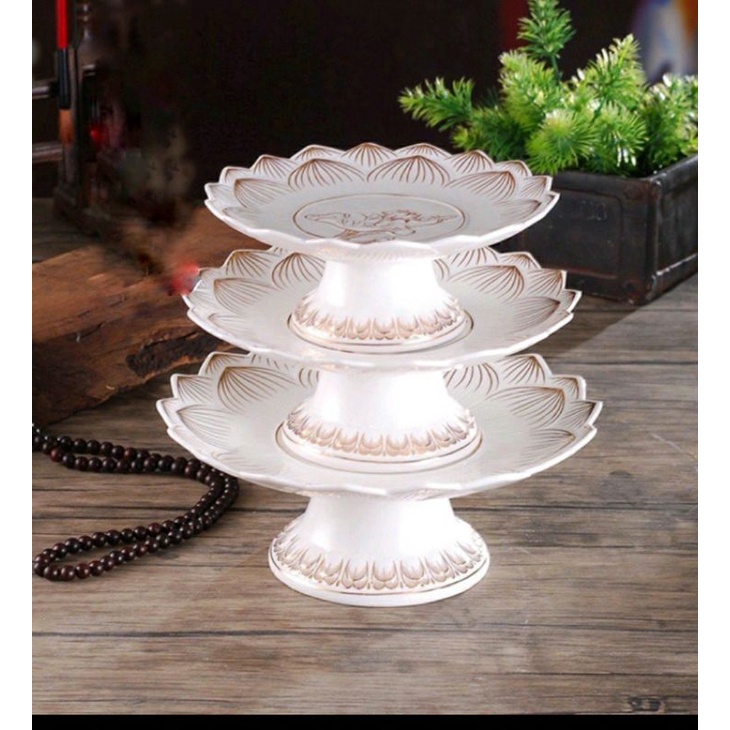 Dĩa đựng trái cây thờ cúng hàng bạch ngọc trắng cao cấp họa tiết hoa sen-Đồ Thờ Tâm Linh.