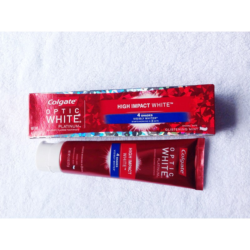 Kem đánh răng giúp trắng răng nhanh Colgate Optic White Platinum High Impact White Toothpaste, Glistening Mint 127g (Mỹ)