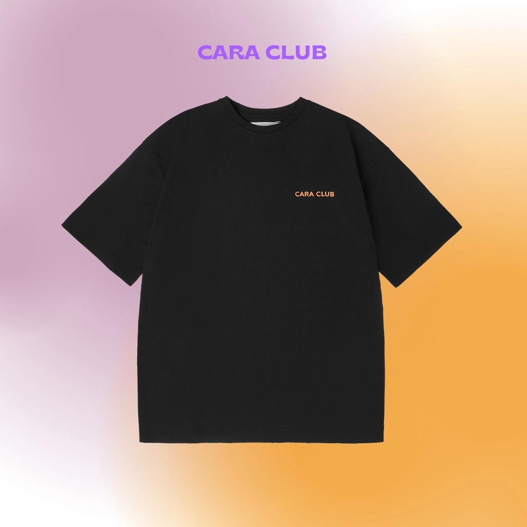 CARA Áo thun Cara màu đen cổ tròn tay ngắn cotton mát mẻ in hình cực chất