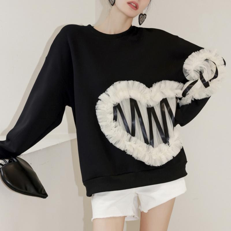 Áo sweater cổ tròn tay dài phối ren lưới thời trang mùa thu Pháp 2021 cho nữ | BigBuy360 - bigbuy360.vn