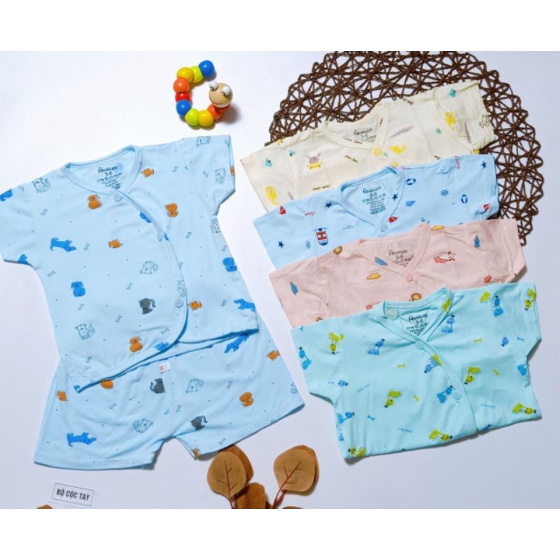 {3-8kg} Bộ thun lạnh cộc tay cho bé sơ sinh