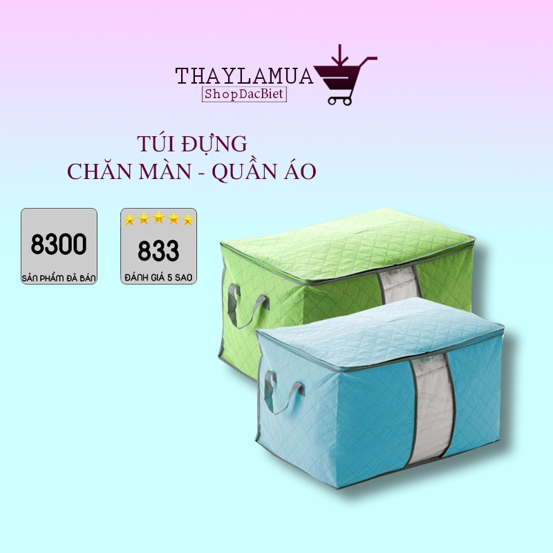 Túi đựng quần áo chăn màn mền big size loại 1 - Túi đựng đồ dáng ngang có quai xách và khóa kéo màu sắc tùy chọn