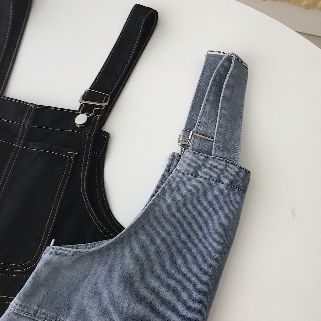 Quần yếm jean nữ dáng ngắn,yếm nữ ngắn ống rộng chỉ viền nổi bật mã 7203