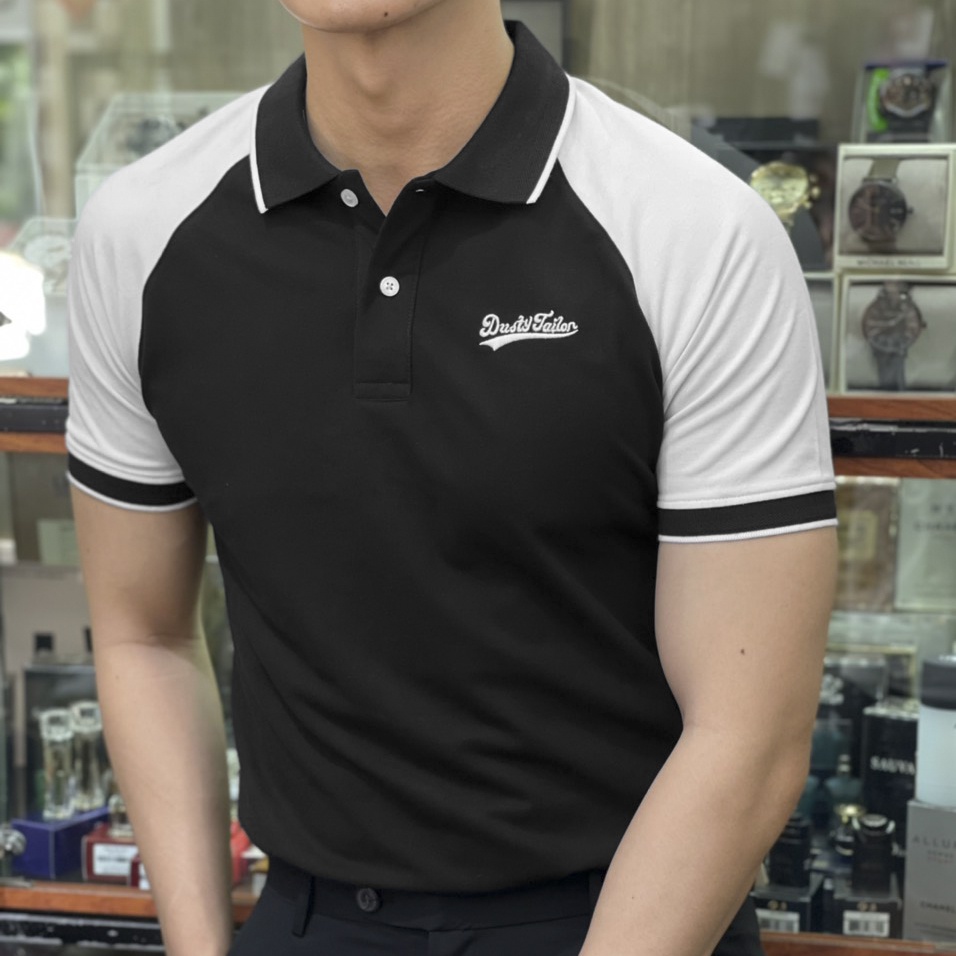 Áo thun polo nam Dusty Tailor phối raglan, áo phông nam 2 màu basic, bo dệt sang trọng tinh tế, vải cotton thun co giãn