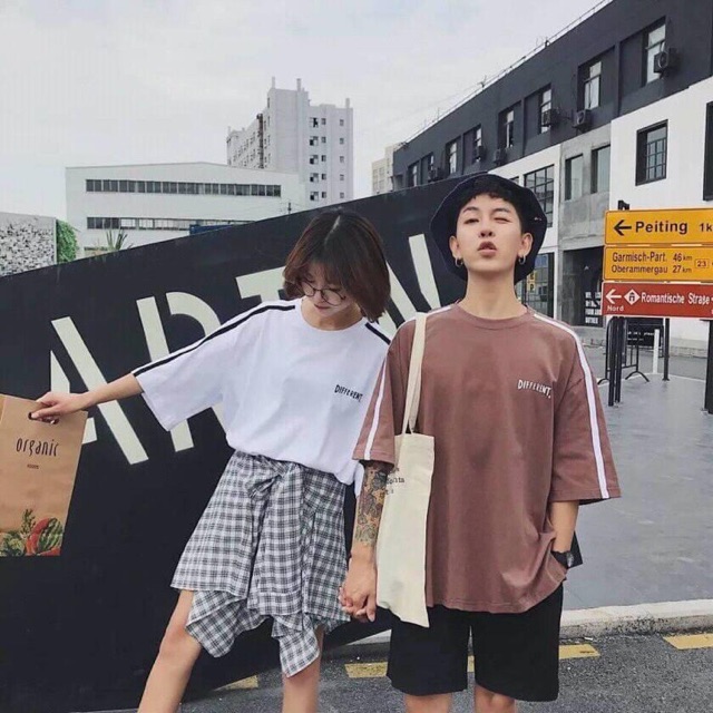 Áo thun unisex chạy sọc năng động-áo tay lỡ phong rộng cotton xịn