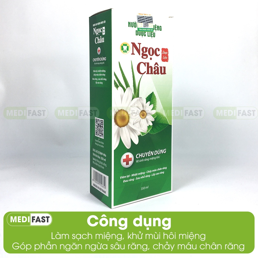 Nước súc miệng dược liệu Ngọc Châu - Ngăn ngừa nhiệt miệng, hôi miệng, đau răng lợi từ bạc hà, trà xanh - Chai 350ml