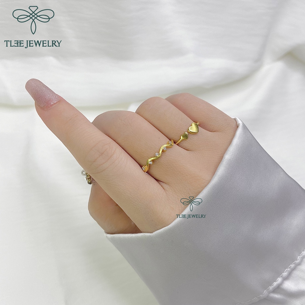 Nhẫn bạc nữ TLEE tim dẹt mạ vàng 14k cao cấp TleeJewelry A0114