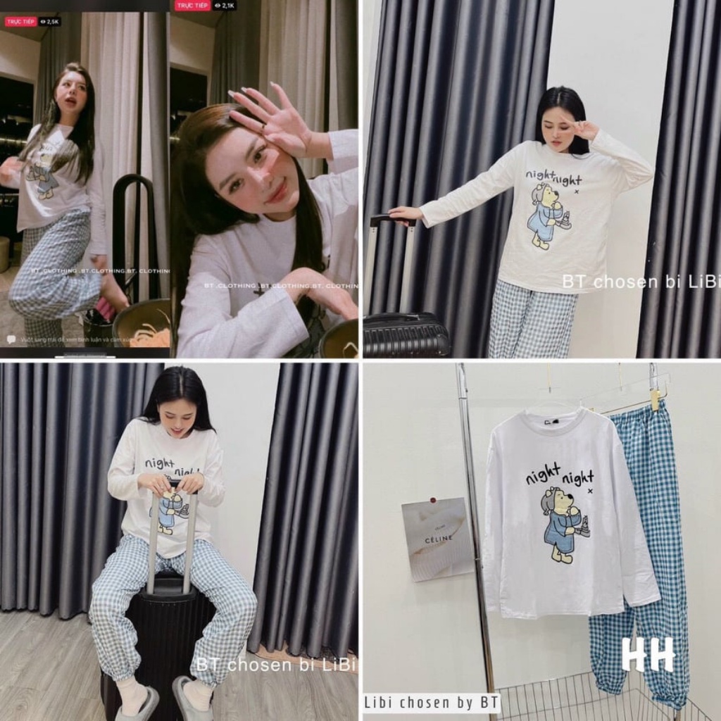 Bộ ngủ gấu quần kẻ cực cute | BigBuy360 - bigbuy360.vn