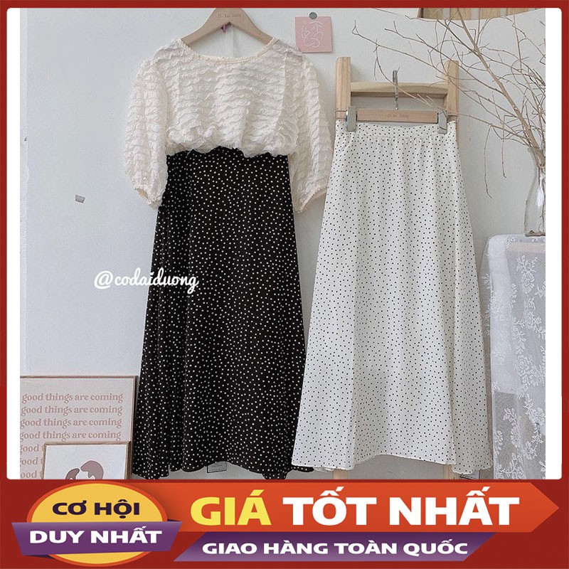 Chân Váy Dài Họa Tiết Chấm Bi Cạp Chun Đủ Size M2219