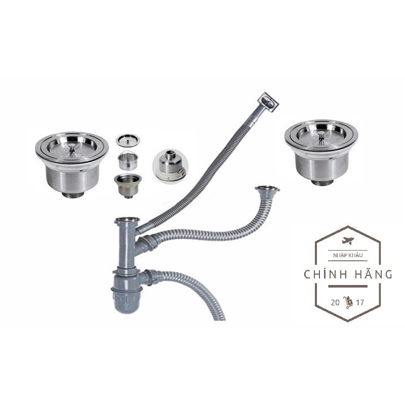 BỘ XI PHÔNG CHẬU RỬA BÁT 2 HỐ 110MM BẦU INOX HÀNG ĐẸP
