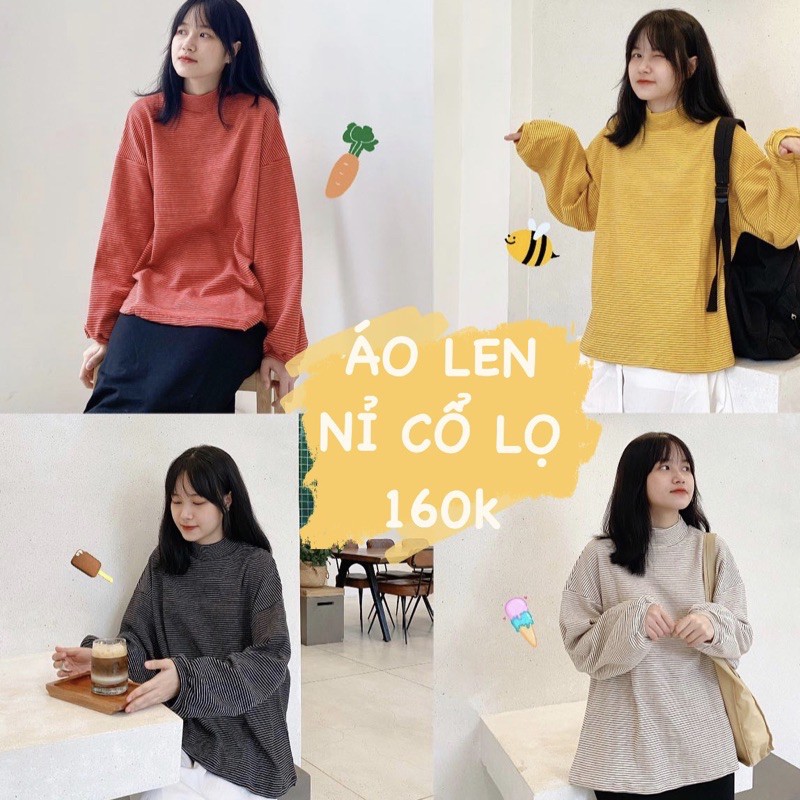 Áo nỉ kẻ cổ cao - Áo nỉ tay bồng Quảng Châu dày dặn style Ullzang xinh xắn | BigBuy360 - bigbuy360.vn