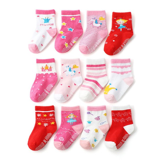 Set 6 Tất KID BASIC 100% chống trượt chống trơn cho bé trai, bé gái 0-5 tuổi cực xinh