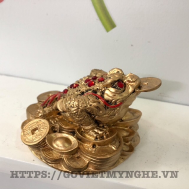 Tượng Đá Cóc Thiềm Thừ 3 Chân Phong Thủy N1 - Màu Nhũ Vàng - Size nhỏ - Cao 6cm