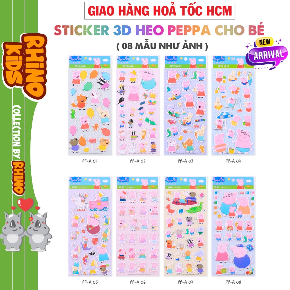 Sticker 3D chống thấm HEO PEPPA dán cho bé đồ chơi dán giải trí vui vẻ