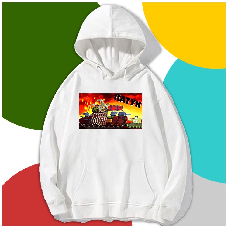 BST Áo hoodie in hình phim hoạt hình xe tăng màu trắng cho bé trai bé gái