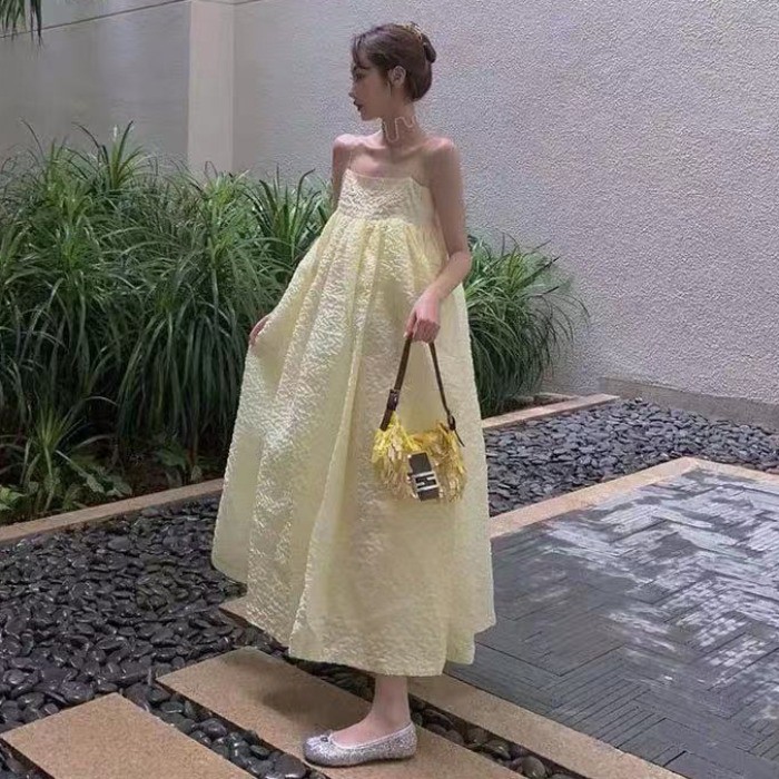Đầm babydoll form xoè bồng bềnh Vàng tươi Spring Collection