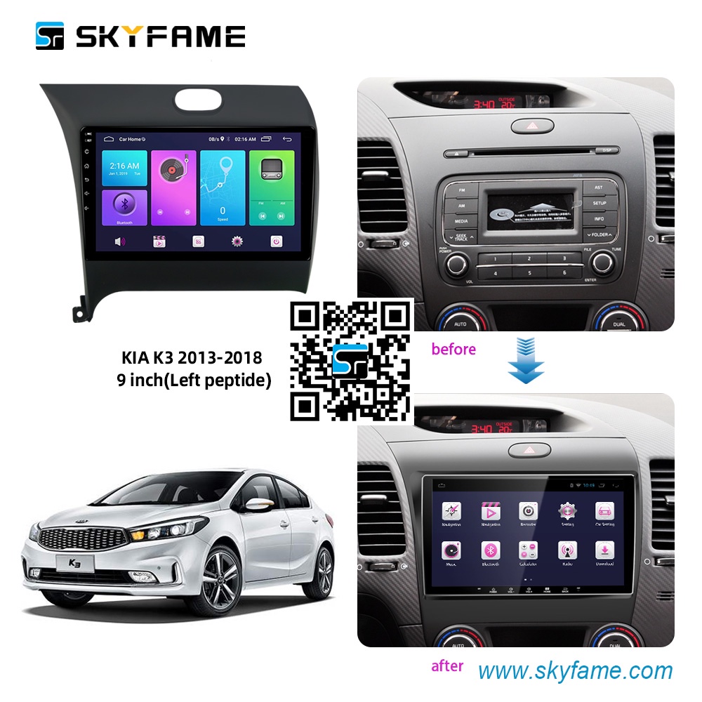 Mặt dưỡng màn hình DVD android 9” 10” KIA K3  2013 2014 2015 2016 2017 2018 Jack nguồn Zin