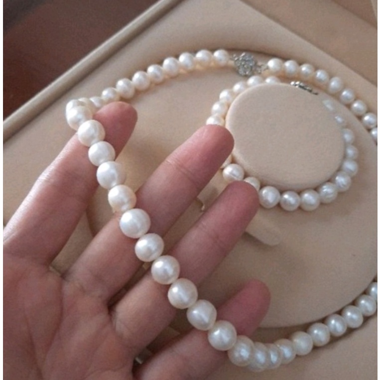 Vòng cổ trai thật nuôi nước ngọt 10li màu trắng hạt tuyển - bán lẻ món